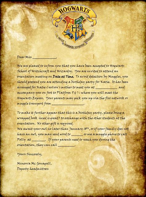 Blank Printable Hogwarts Letter